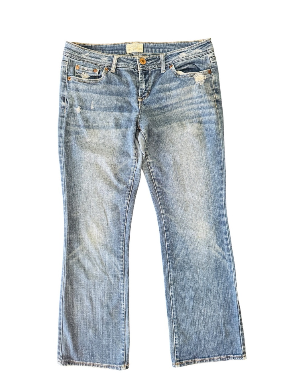 Aeropostale Chelsea Bootcut Jeans 7/8 Short Light Wash Mid Rise Distressed